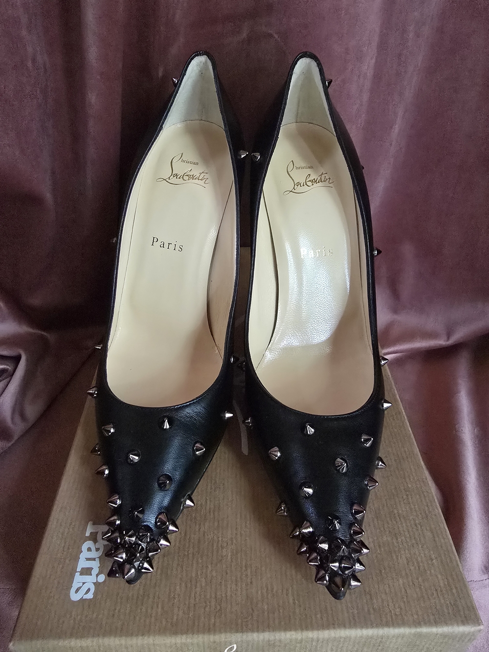 Christian Louboutin Black Studded 100 Pointed Toe Pumps